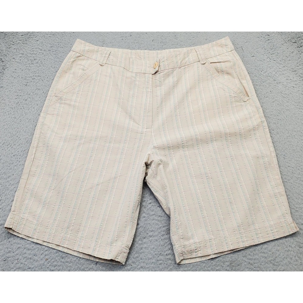 Woolrich Bermuda Shorts Womens 16 Multi Striped Seersucker Side Slit Dark Stone